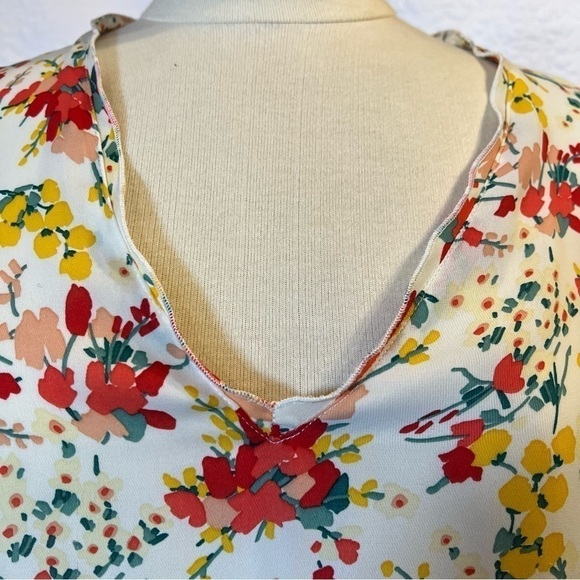 Zara Basic Womens Cream Floral 3/4 Sleeve Blouse, Size Large - Picture 7 of 12